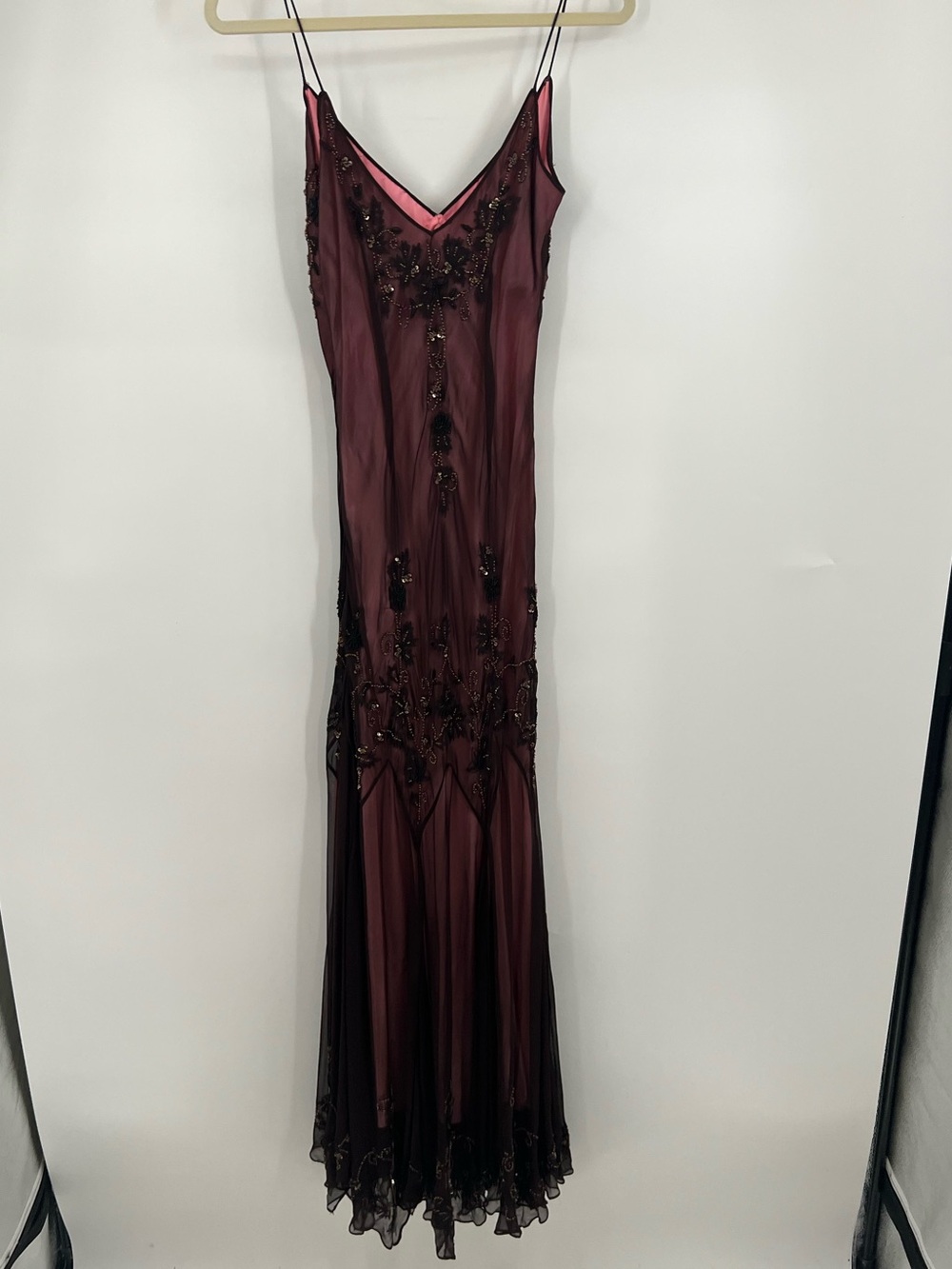 Vintage Adrianna Papell Boutique Evening Whimsigoth Beaded V-Neck Silk Maxi Gown - Picture 2 of 12